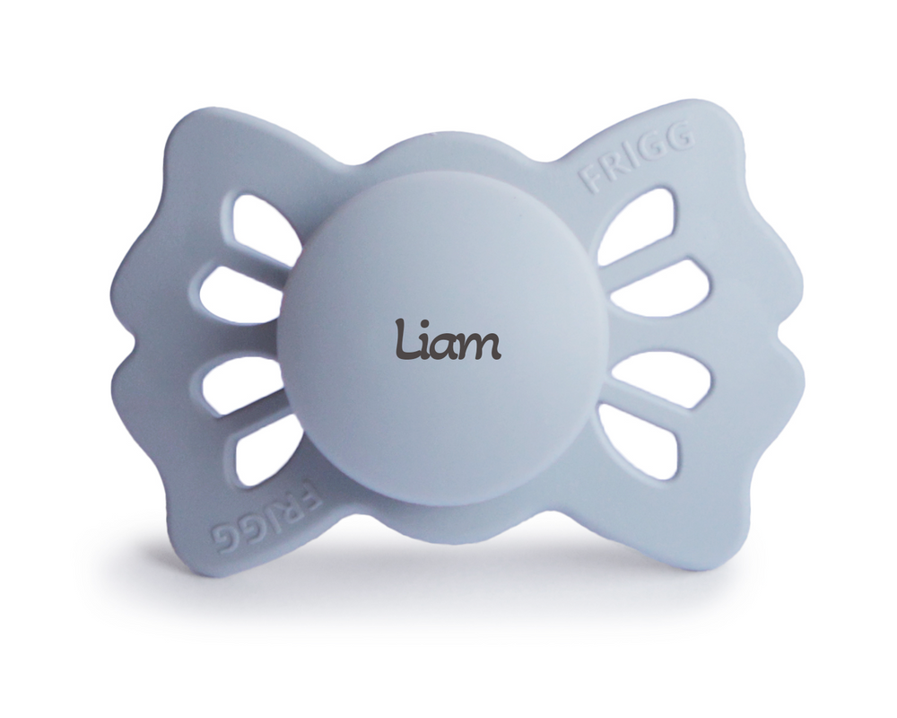 FRIGG Lucky Powder Blue pacifier with engraved name